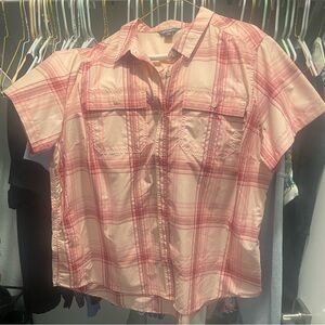 Eddie Bauer Pink Plaid Short Sleeve Button Front Shirt-never been worn.